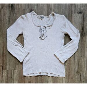 Vintage Joseph Magnin Beige Lace Collar Shirt Long Sleeve Cotton Duren 70s